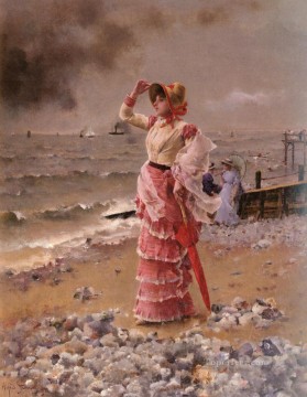 アルフレッド・スティーブンス Painting - Femme Elegante Voyant Filer Un Vapeur lady ベルギーの画家 アルフレッド・スティーブンス